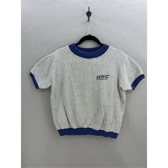 Vintage 70s Champion NSC Demons Knitwear Striped Short Sleeve Sweatshirt Size L - Picture 1 of 7